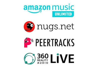 โลโก้ Amazon Music Unlimited, nugs.net และ 360 Reality Audio Live